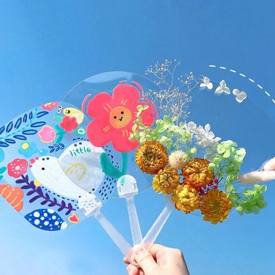 Multi-functional Plastic Transparent Fan Round Handheld Graffiti Fans Unfinished Thicken Blank Painting Fans DIY