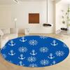 Cartoon Nautical Symbols Round Rug for Bedroom Living Room, Minimal Style Washable Non-Slip Circle Runner, Floor Carpet Mats