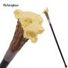 Yellow Resin Wolf Head Tree Root Walking Cane Fashion Decorative Steel Stick Gentleman Elegant Cosplay Cane Knob Crosier 94cm