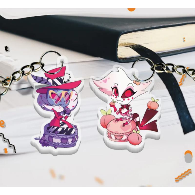 Boucle de Clé Acrylique Dessins Animés Anime pour Hazbin Hotel Angel Dust Vaggie Alastor Vox Lucifer Décoration de Clé de Voiture Pendentif Acrylique black