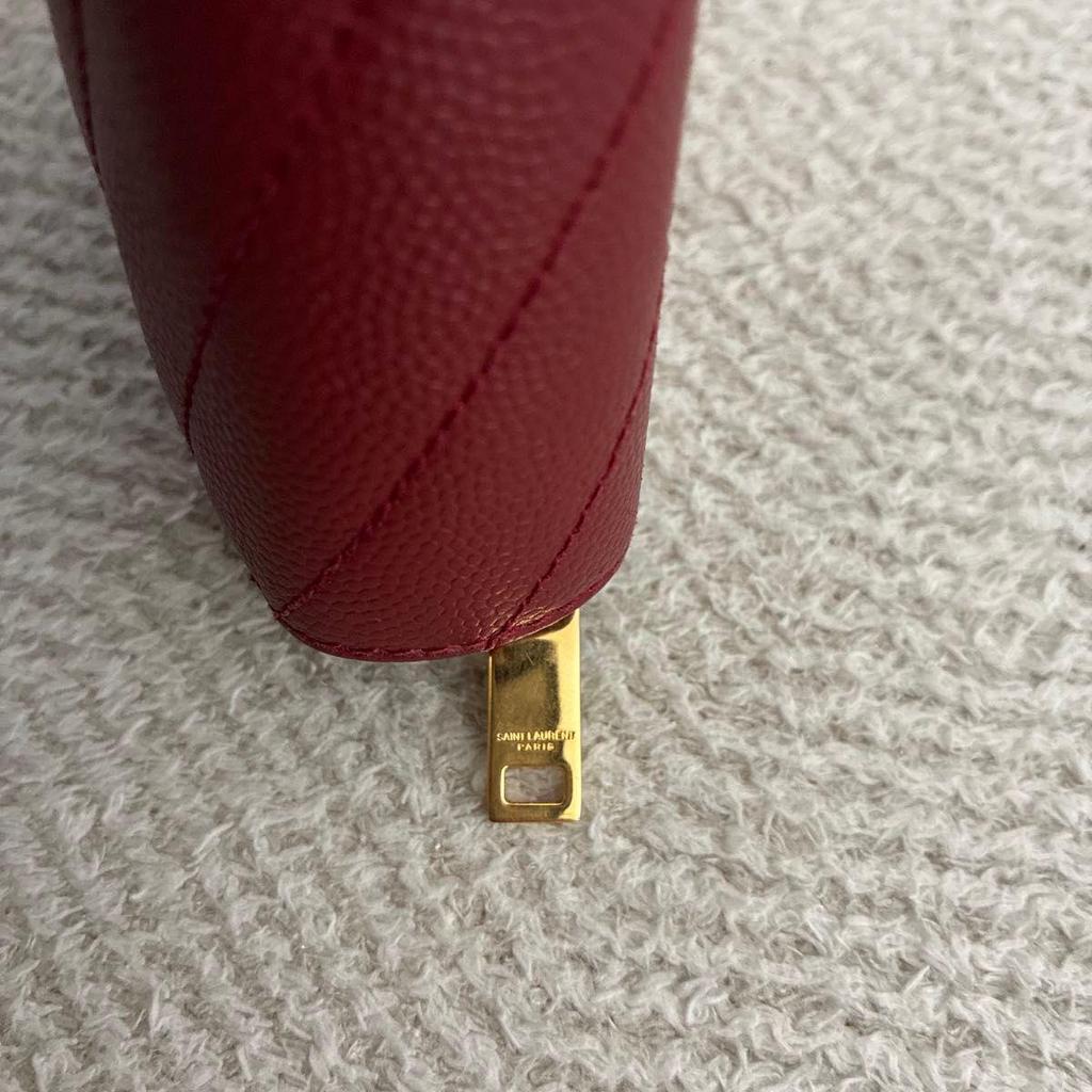 Used SAINT LAURENT YSL Logo Quilted Bifold Wallet Red