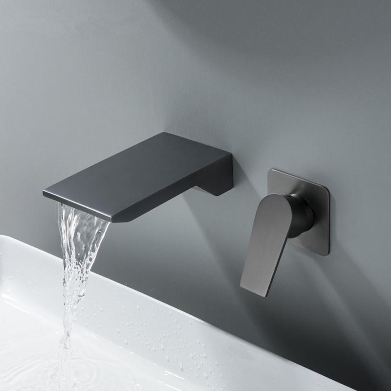 Grey Bathroom Faucet In Wall Brushed Gold Basin Faucet Black Waterfall Faucet Spout Mixer Tap Set Combination Blanoir Brass Tap