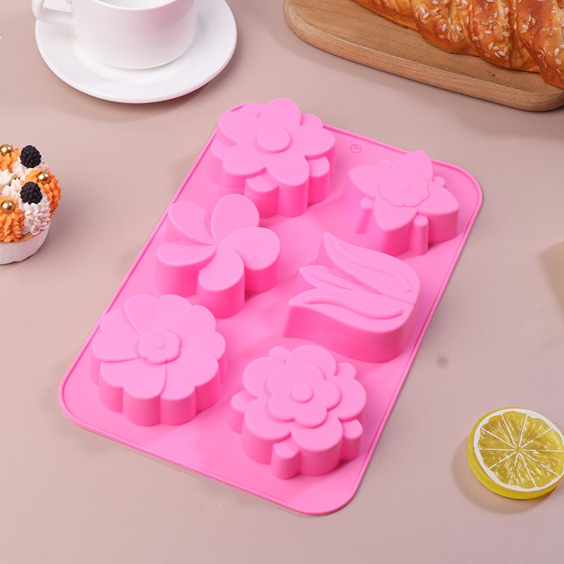 6 druhů květinových silikonových forem Udělejte si různé formy na pečení ve tvaru květin na výrobu mýdla a svíček Čokoládová forma