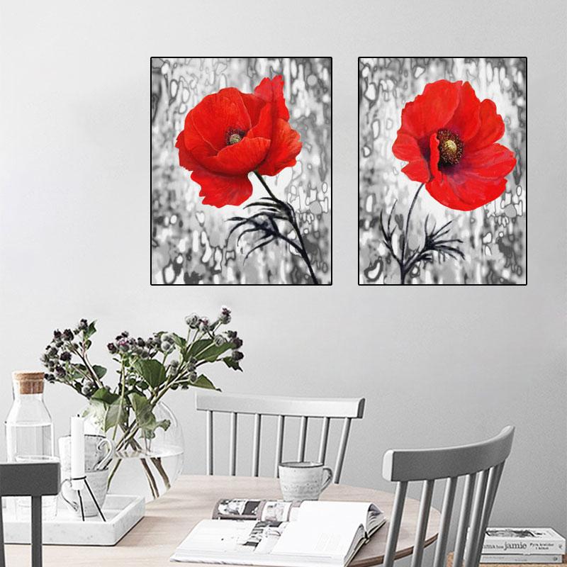 Modern Abstract Art Red Poppy Oil Painting Print On Canvas Flower Canvas Posters and Prints for Living Room Bedroom Decor Quadro