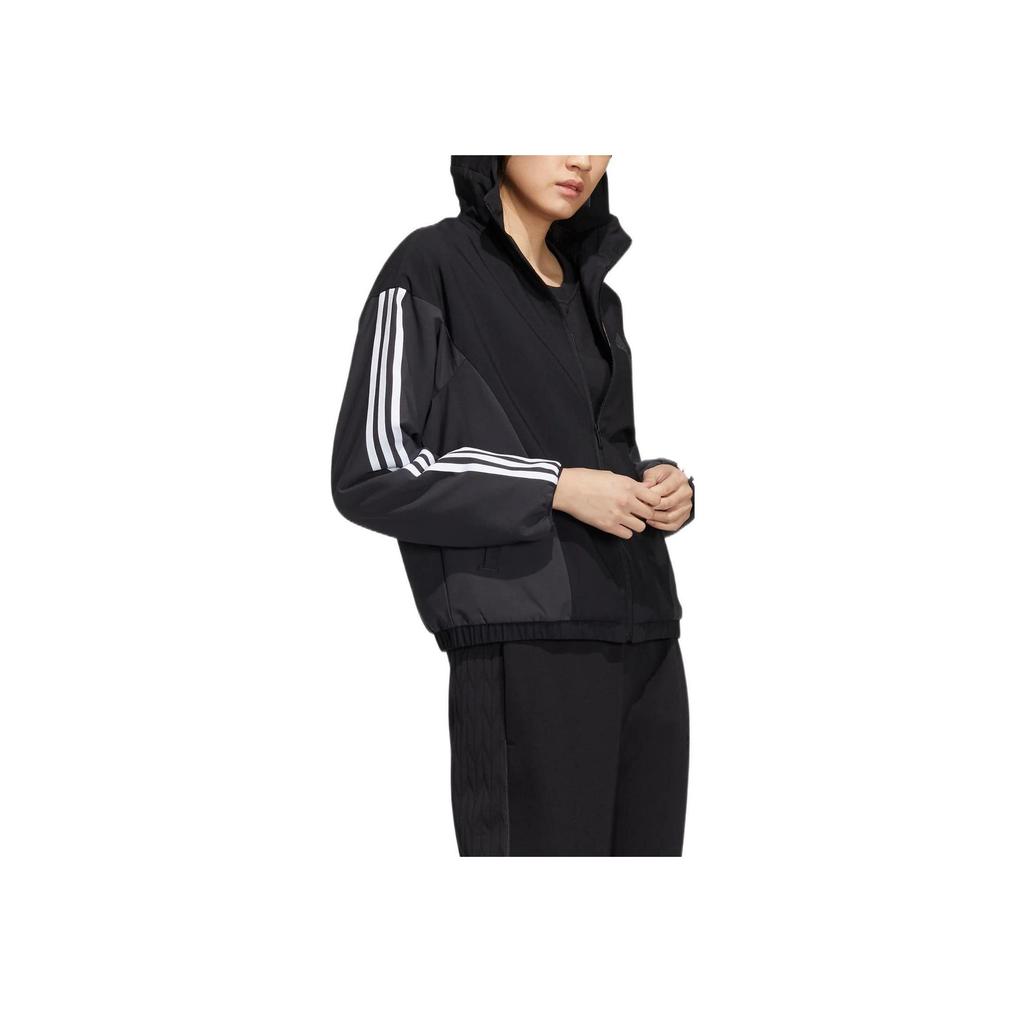 Adidas Logo Print Sports Hooded Jacket Women Tops Black HY2874