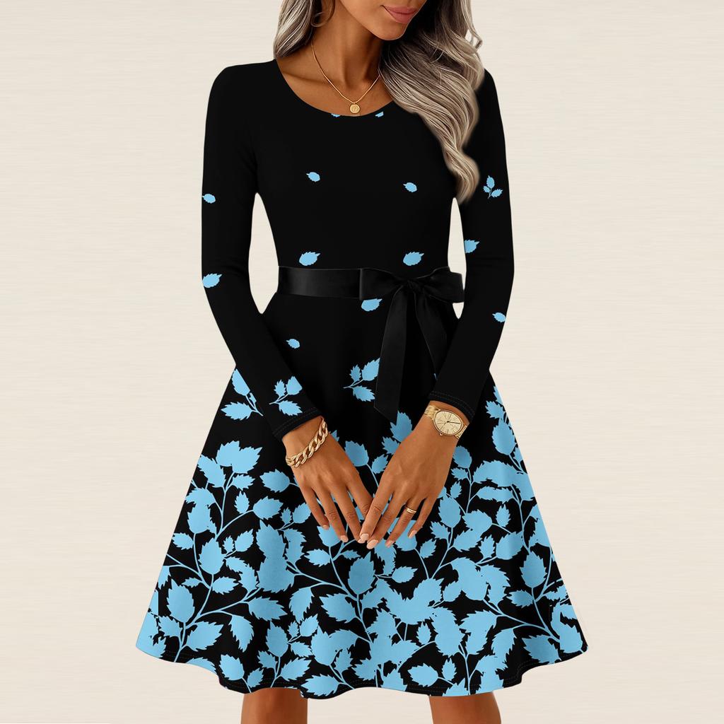 Women's Casual Fashion Long Sleeve  Vintage Long Dresses