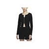 Nike Sportswear Chill Knit Solid Zip V-Neck Slim Ribbed Long Sleeve Sweater Women Tops Black FN3683-010