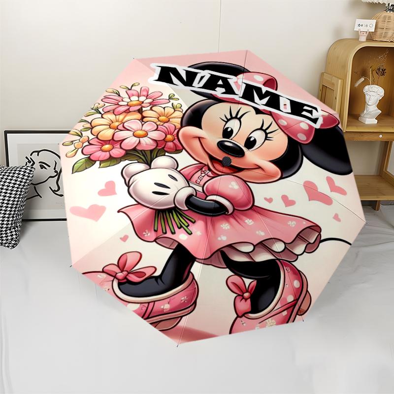 Personalized Name Minnie Print Umbrella - Automatic Open/Close, Eight-Rib Durable Frame, Automatic Folding Umbrella