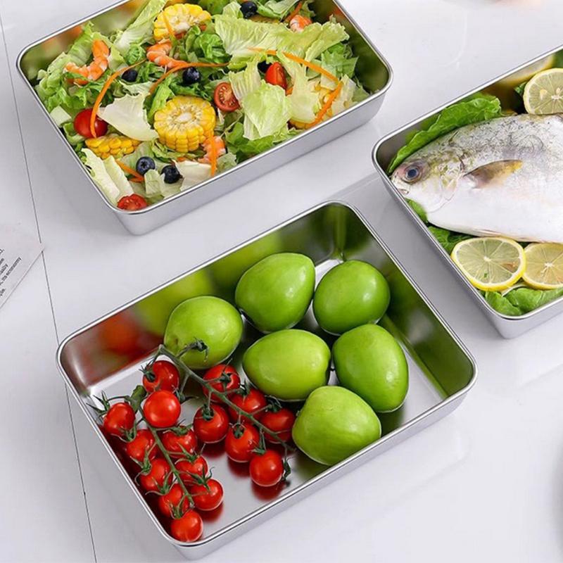 5 stk Matboks i rustfritt stål Friskholdsbeholder med lokk, Rektangulær Pølse Nudler Fruktskål