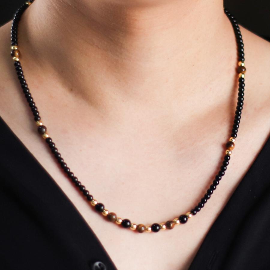 Noter Stylish Handmade 4mm Beads Necklace For Men Tiger Eyes Lava Obsidian Stone Healing Neck Jewelry Versatile Accessories
