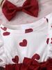 Girl's Printed Top With Bow Tie, Wrapped Skirt And Headband Set