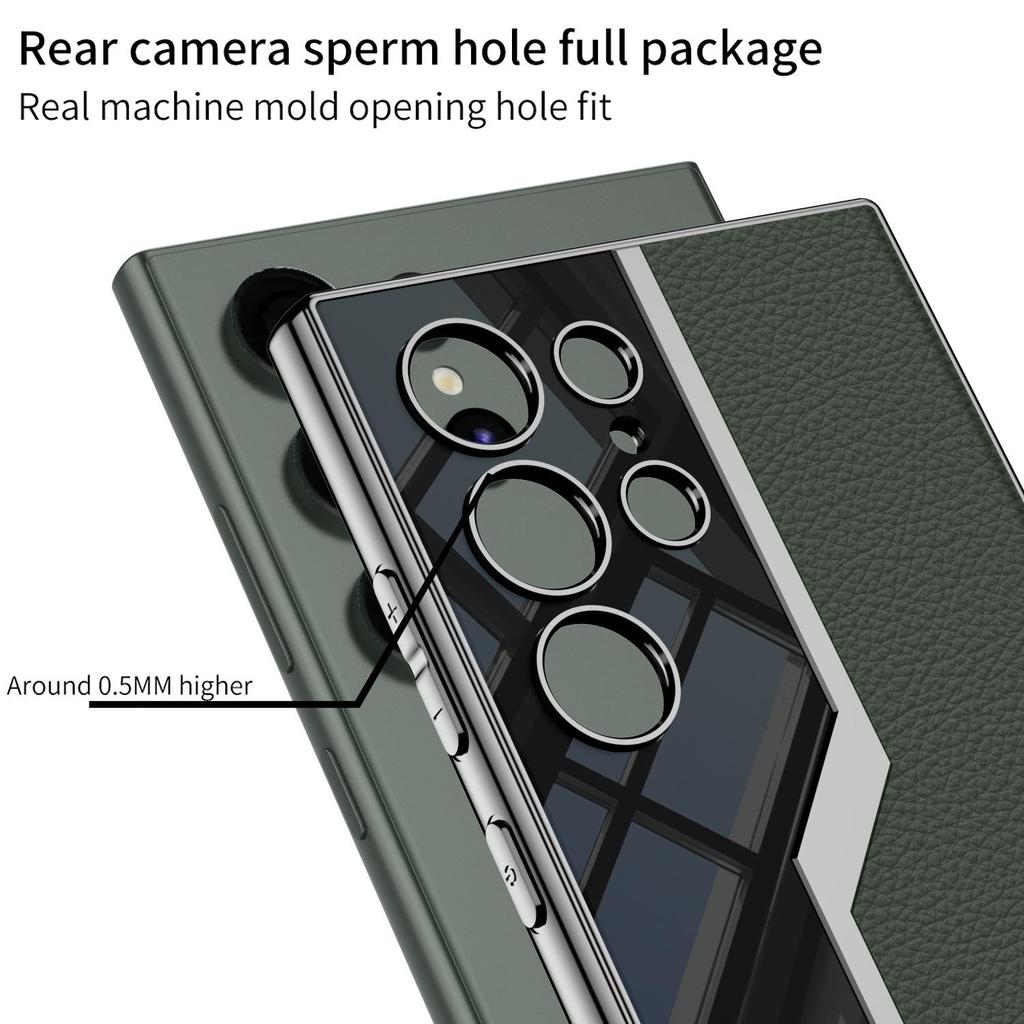 Samsung S24 Ultra Electroplated Leather Phone Case with Full Coverage Lens Protection