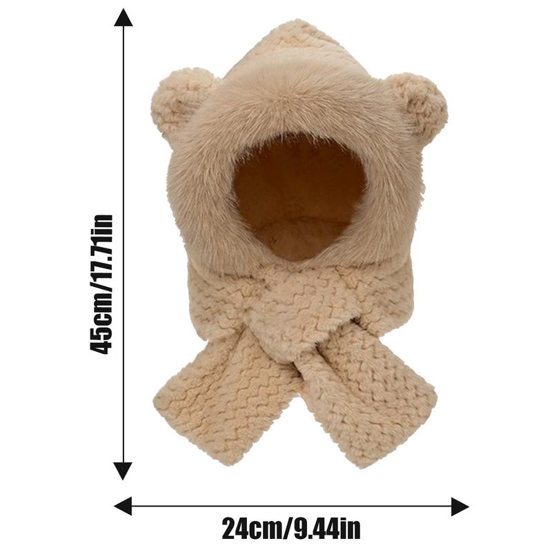 Bear Ears Hat Bunny Ear Hat Cute Winter Hat Bear Scarf Plush Hat Bear Costume Bear Hood For Kids Women Young People Elderly