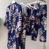 Sexy Rayon Silk 5PCS Pajamas Set Female Sleepwear Print Flower Bathrobe Nightgown Lady Relaxed Fit Casual Pijamas Suit Home Clothes
