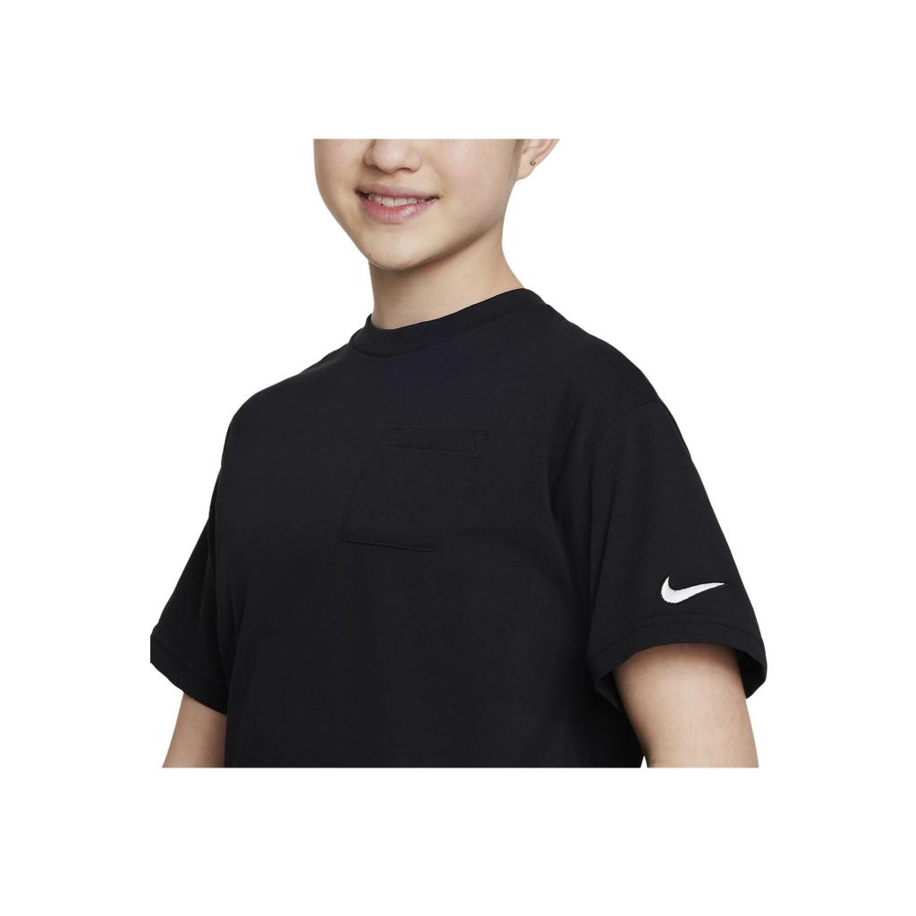 Nike Color Block Round Neck Pullover Short Sleeve T-Shirt Kids Tops Black FB1325-010