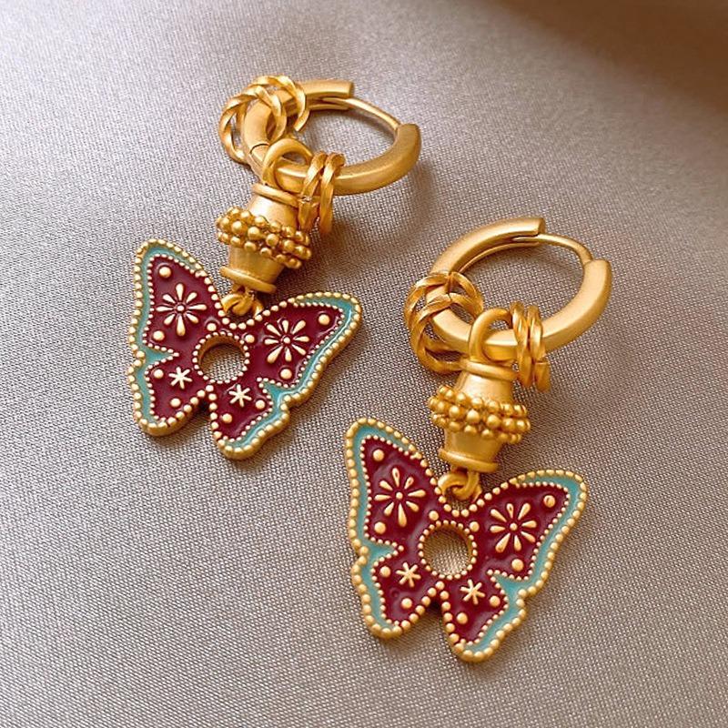 French Court Style Colored Enamel Glaze Double-layer Flower Stud Earrings Retro Pearl Design Earrings Monet Garden Decoration