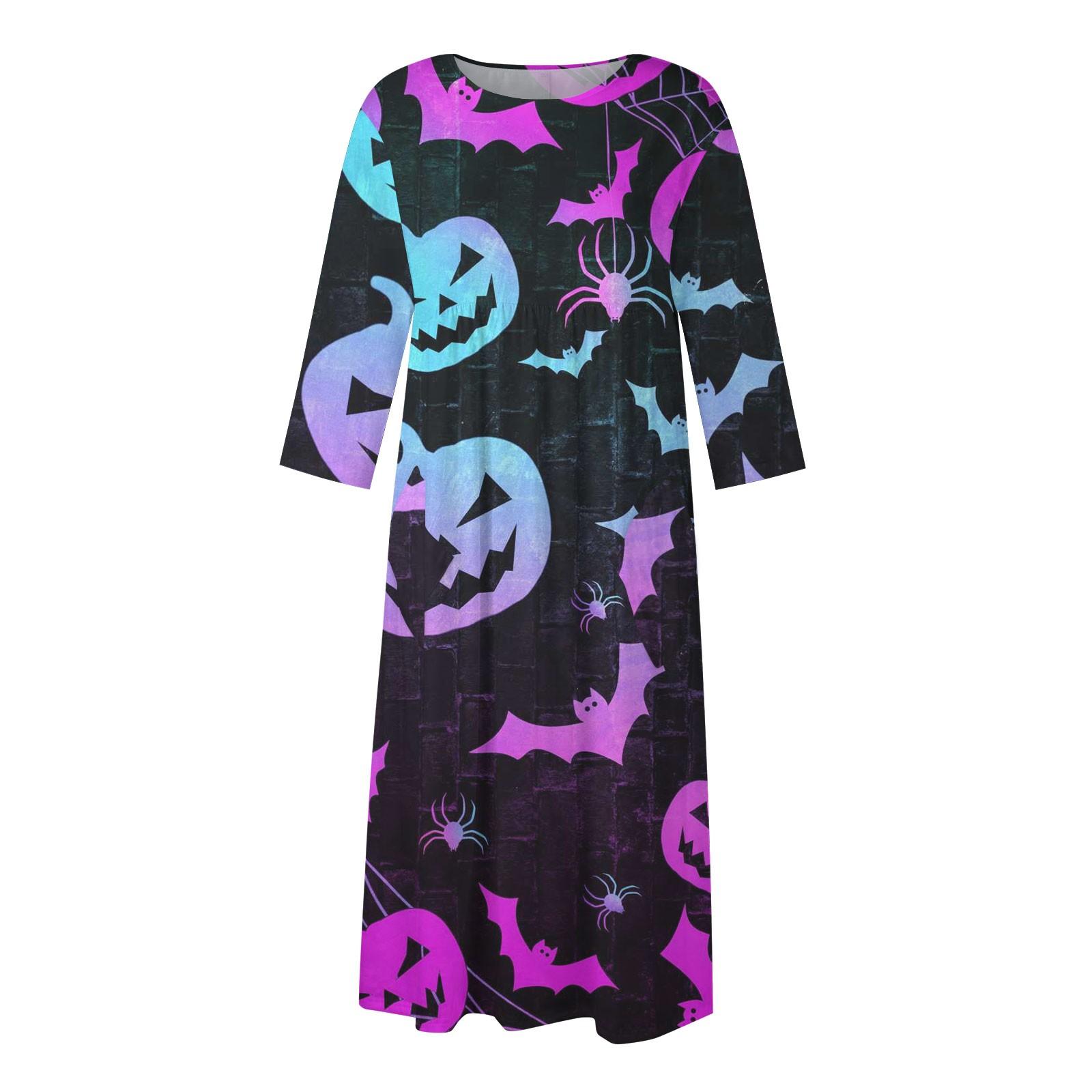 Женское повседневное платье с круглым вырезом и длинными рукавами с принтом на Хэллоуин — фото 5