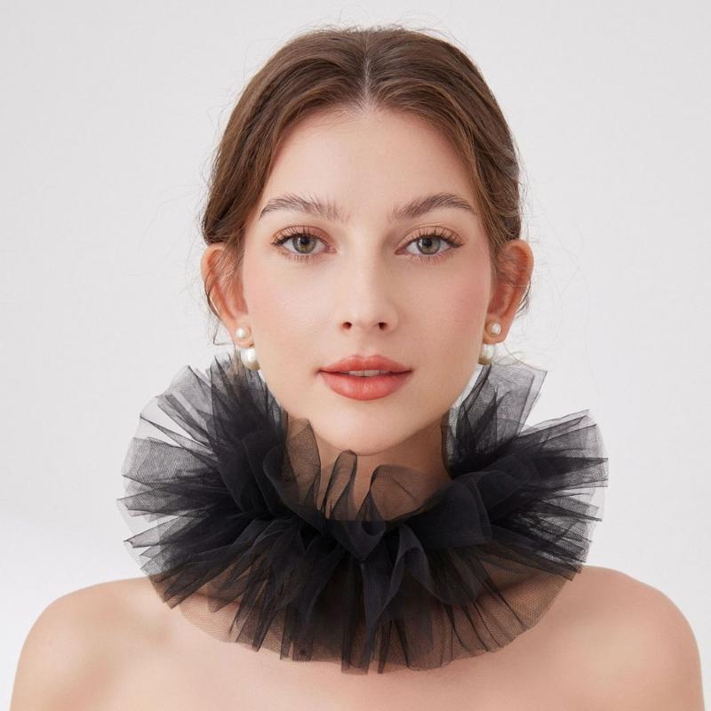 Multiuse Jabot Collar Lace Ruffled Collar for Masquerades Parties Cosplay Event Costume Neckwear Collar for Roleplaying