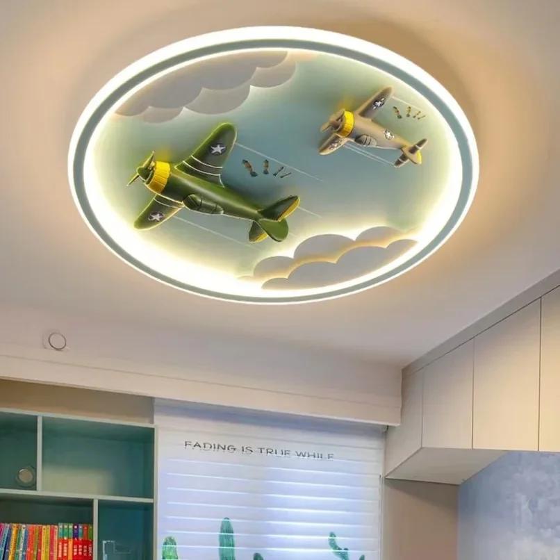Children's bedroom ceiling light LED circular ceiling light creative fighter jet boy and girl cute airplane room decoration