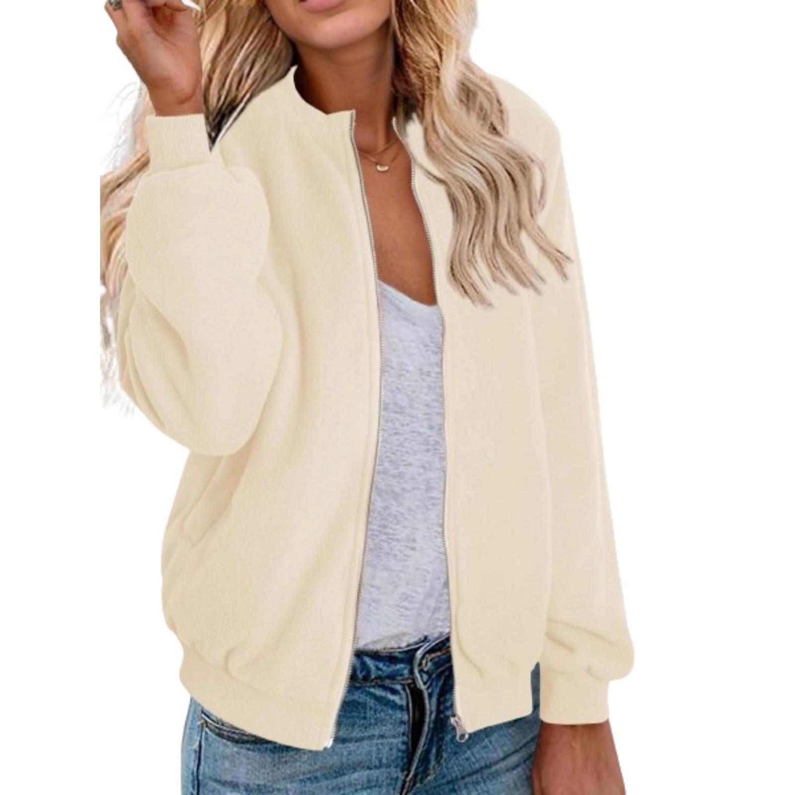 Женский длинный рукав пуловер повседневный пушистый флис открытый спереди куртки наряды S — фото 3