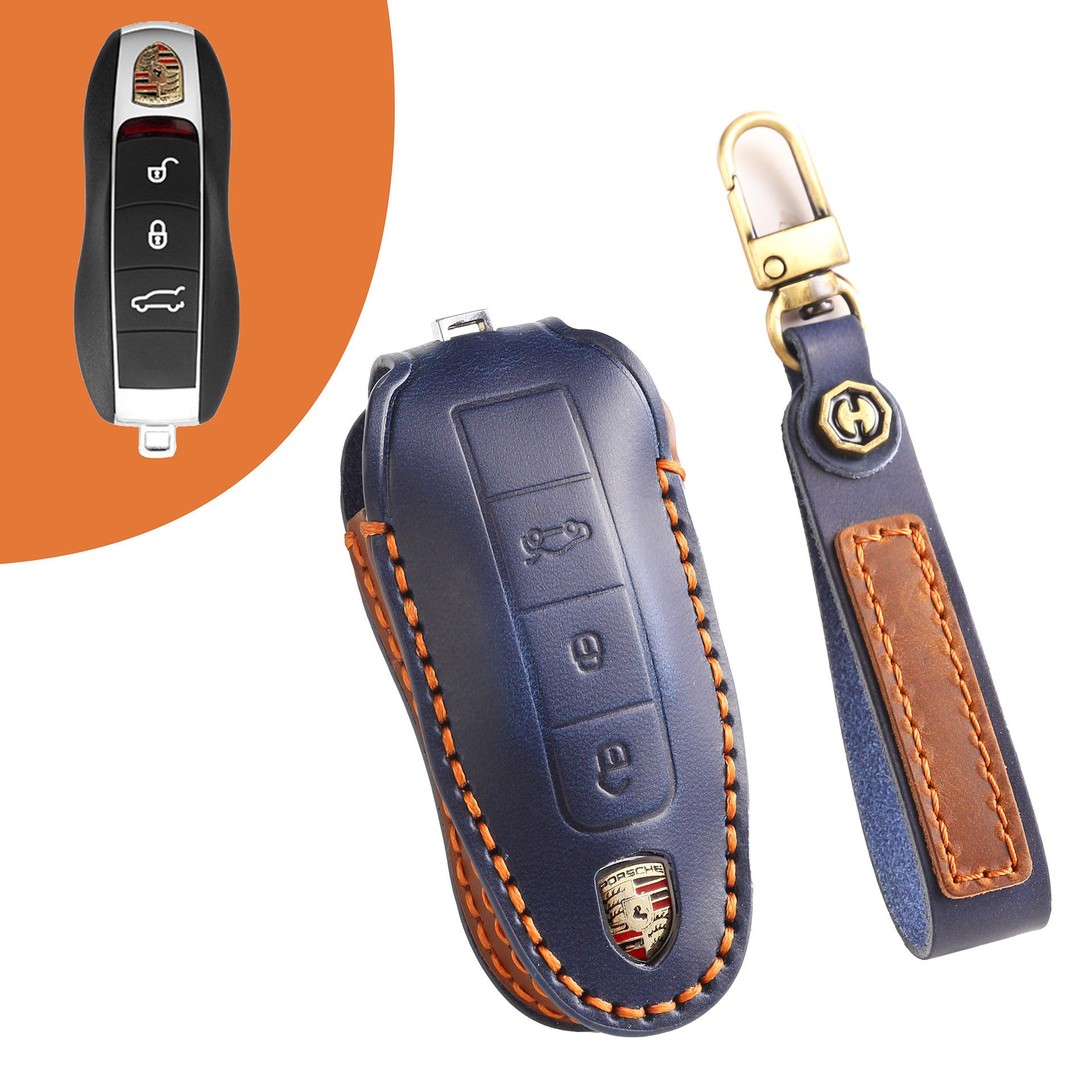 

Handmade high-end key cover for Porsche Cayenne leather key case macan718 Paramela 911