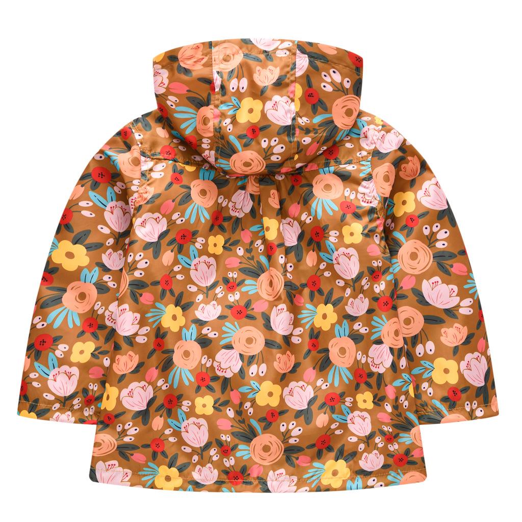 Children's Clothing Girls Cute Button Jacket Spring and Fall Children's Printed Long-sleeved Hooded Windbreaker Jacket