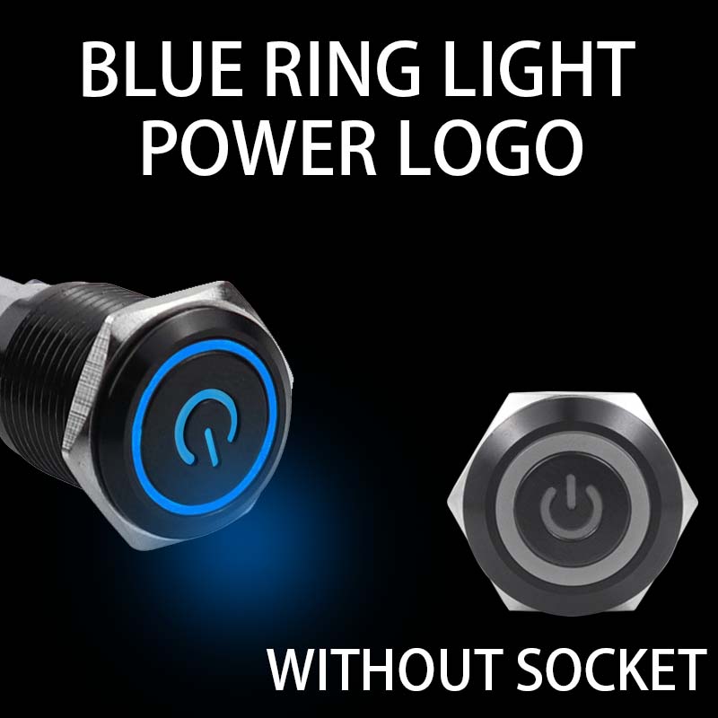 12/16/19/22mm Black shell Push Button Switch Metal Waterproof Latching Momentary LED Light Car Engine Power Switch Blue Red HUSA