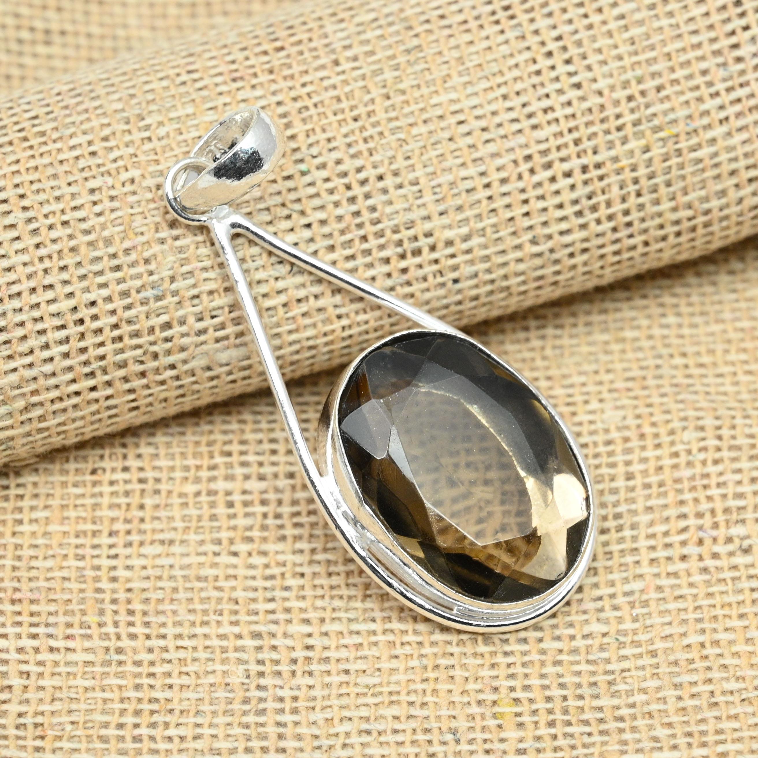 

Драгоценный камень Дымчатый топаз на День Благодарения, твердый стерлинговый серебр 925 пробы, ювелирные изделия ручной работы с подвеской 2.16 Inches коричневый