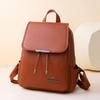Women's Solid Color Schoolbag Large Capacity Soft Leather Backpack Female Travel Bag