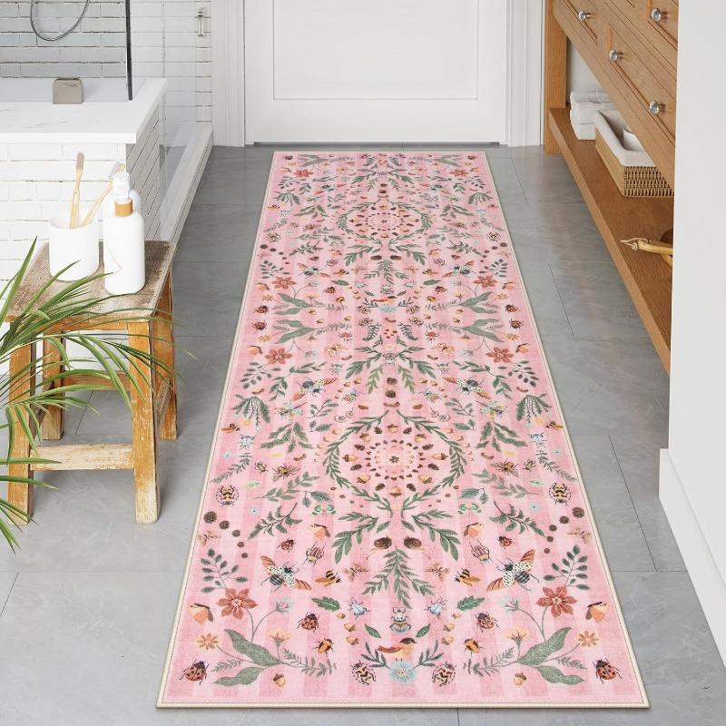 Vintage Botanical Runner Rug Intricate Floral Butterflies Bird Pattern Hallway Carpet Boho Living Room Decor Anti-slip Floormat