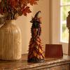 Spooky Halloween Party Decoration Autumn Witch Figurine, Fall Tabletop Statue with Leaf Harvest Home Decor Gown, Seasonal Resin for Mantel Shelf