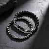 Vnox 2 Stück/Set Mattschwarzes Onyx-Hämatit-Perlenarmband-Set Natürlicher Stein Stretch-Armbänder Modeschmuck Geschenke für Männer Frauen