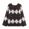 European and American style, new women's clothing, fashionable and versatile foreign style casual rhombus plaid pullover knitted sweater