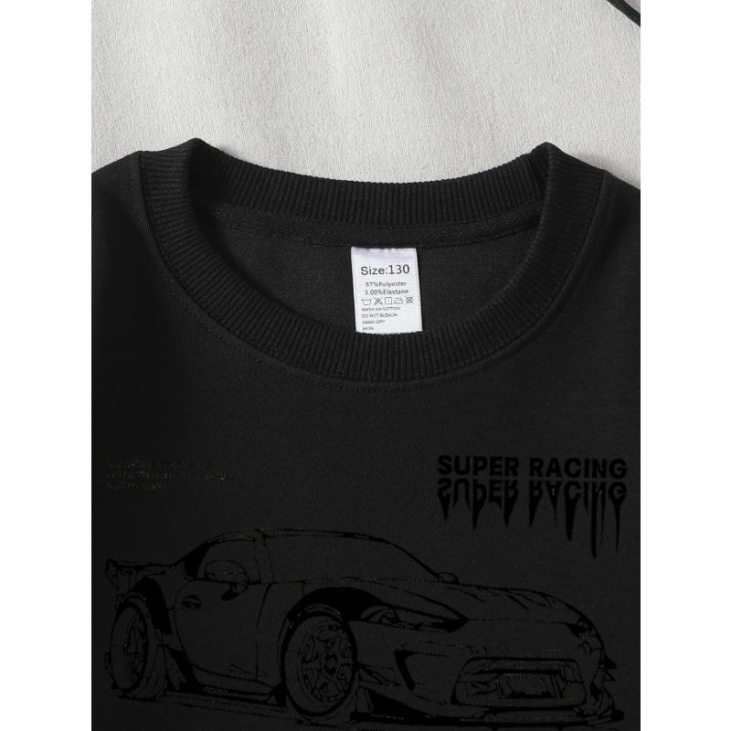 European Sizes Sports Car Design Girls' Crew Neck Sweatshirt, Western Top, Long-Sleeved, Casual Colors for Young Girls.