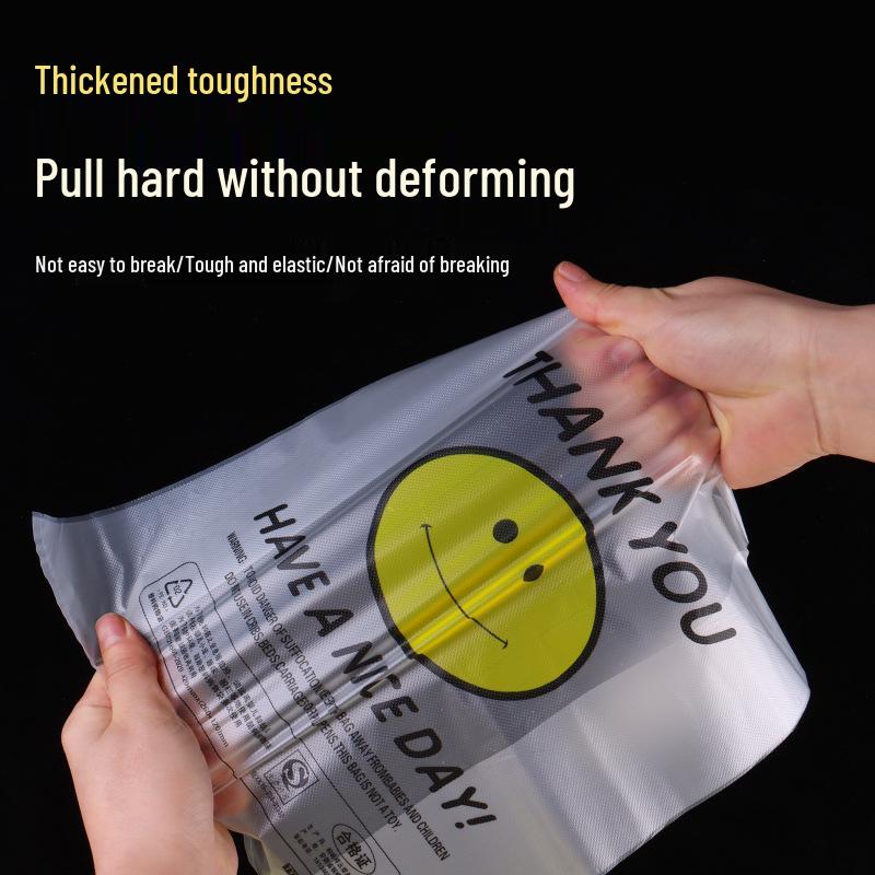 Thickened Transparent Smiley Face Plastic Takeout Bag - Convenient Commercial Packaging Handbag