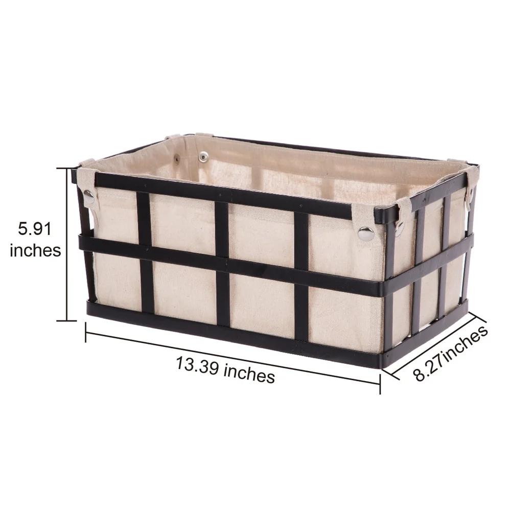 Black Metal Storage Basket with Removable Liner Rectangle Design Small Item Organization Shelf Home Decor Farmhouse Style