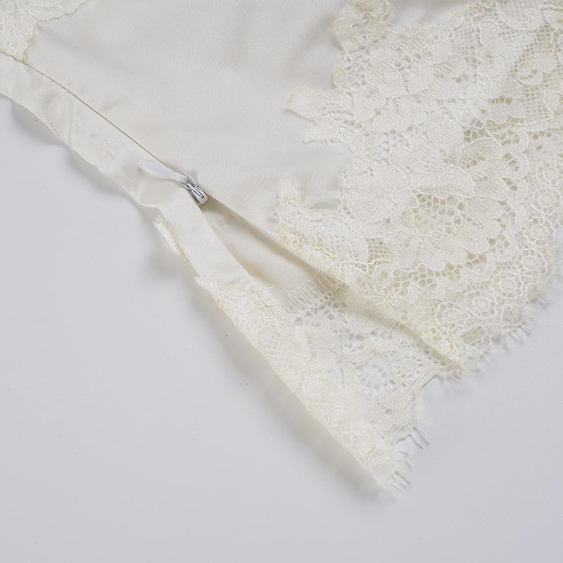 Y2K Retro Back Satin Wide Shoulder Strap V-neck Base Lace Patchwork Sleeveless Camisole Vest