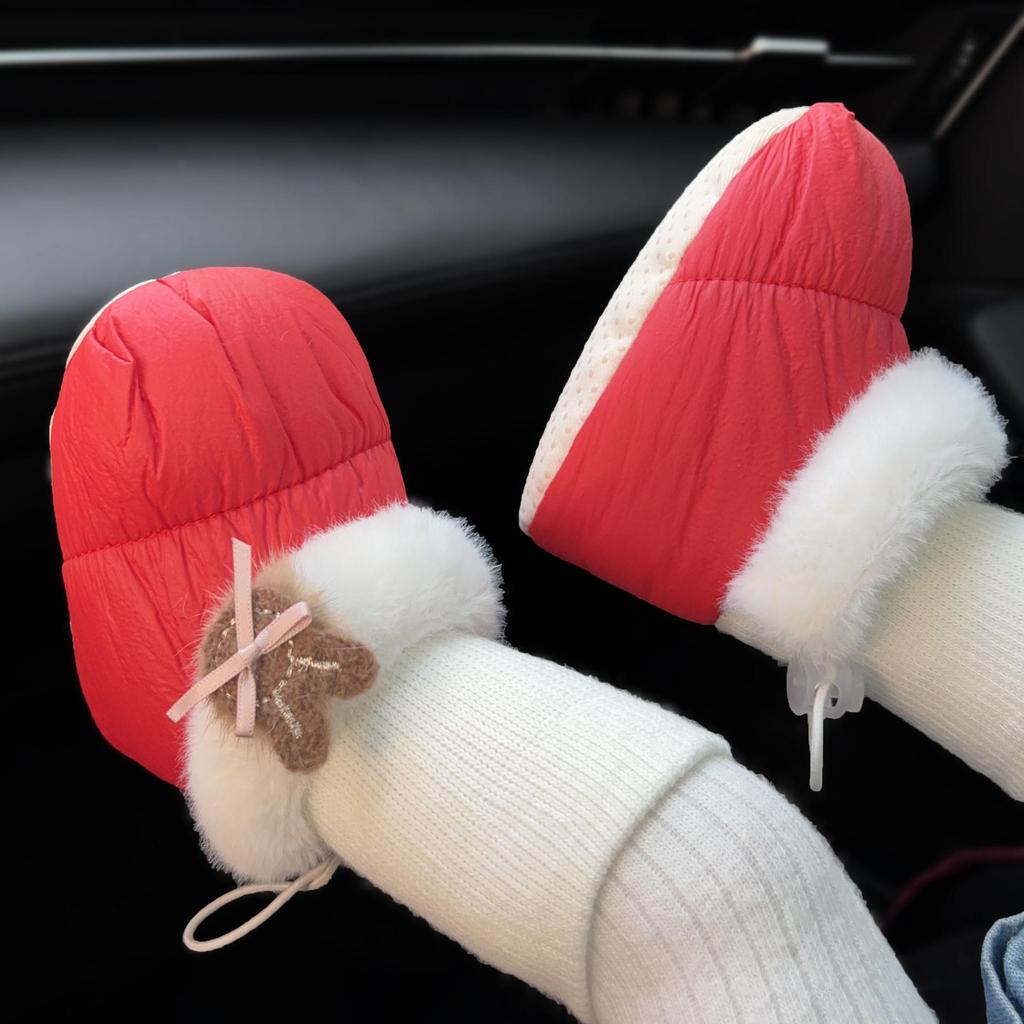 Warm Fleece-Lined Soft-Soled Baby Girl Cotton Shoes & Socks, Newborn to 1 Year, Flower Design, Foot Protection Boots