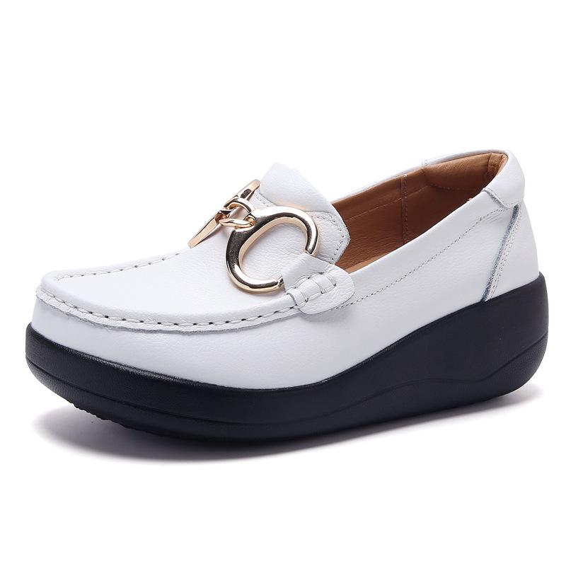 

Туфли-качалки с одним ремешком, металлической пряжкой, кожаные, повседневные, женские, одинарные, на толстой подошве, увеличивающие рост, закрывающие стопу, на мягкой подошве 35 белый