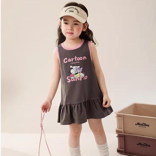 Summer Cartoon Girl Sporty Gray Tank Dress