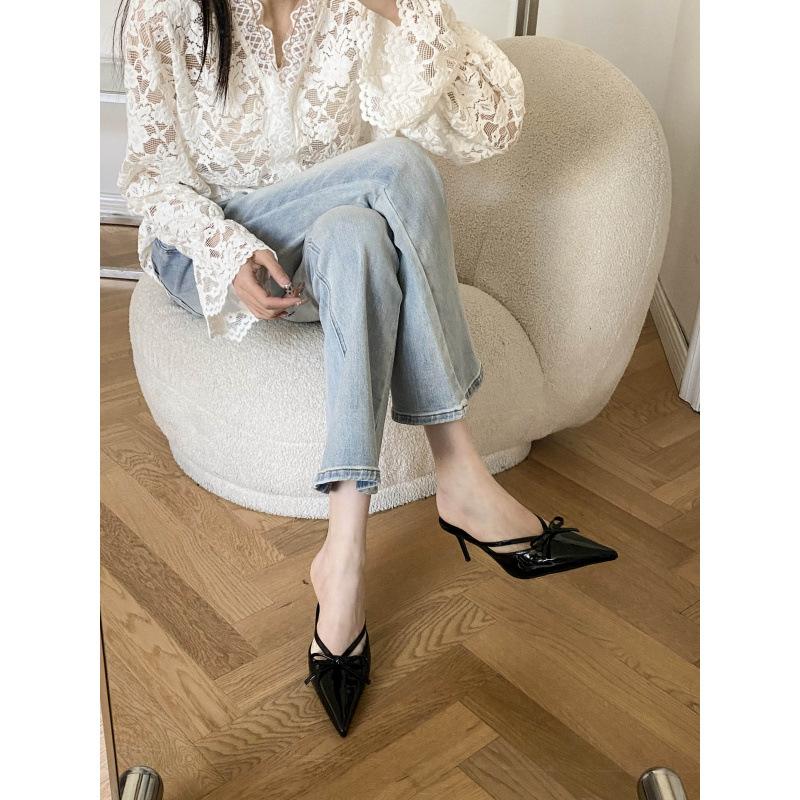 

Тонкий каблук бант сумка голова пустая полушлепанцы туфельки феи атласные темпераментные сандалии 40