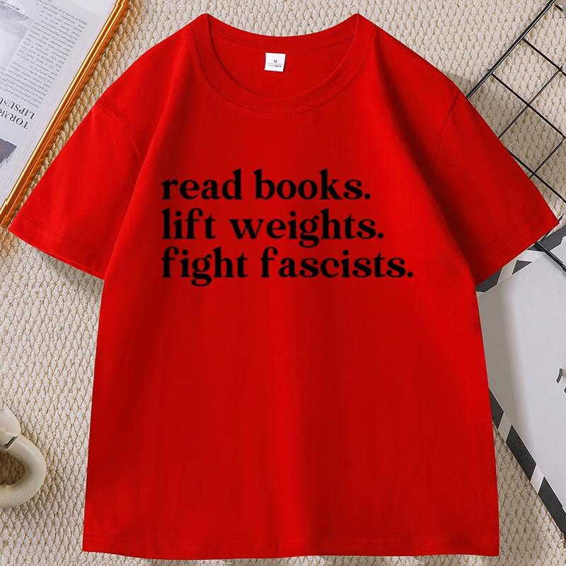 Read Books Lift Weights T Shirt Unisex Women Cotton Short Sleeve Round Neck Tshirt Casual Printed Soft Tshirt Male Clothes S