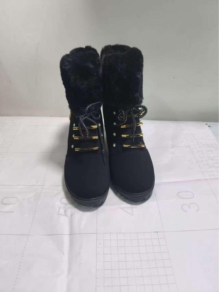 Plus Size Rhinestone Martin Boots 2024: High Heel, Warm Cotton, Side Zipper Women's Fashion Boots for Autumn/Winter