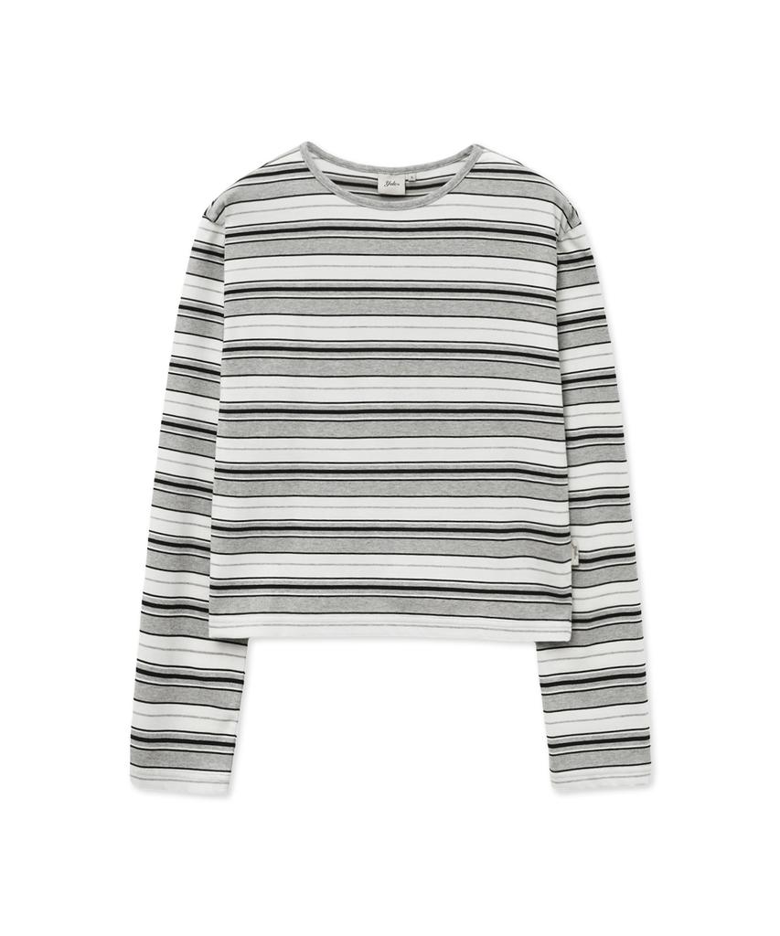 YALE Multi-Stripe Crop Long Sleeve_Gray