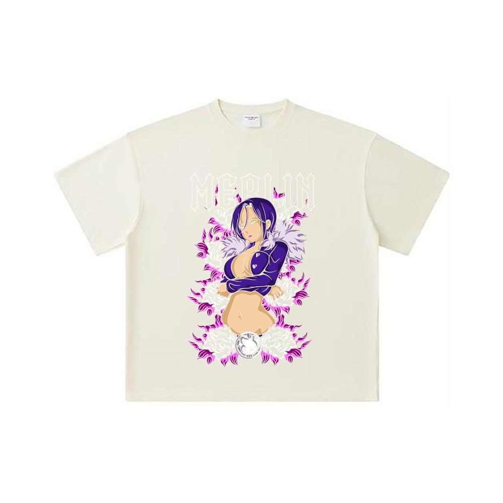 260 GSM Double Yarn 32 Count 100% Cotton Seven Deadly Sins V8 Merlin Print Unisex Heavy Cotton T Shirt