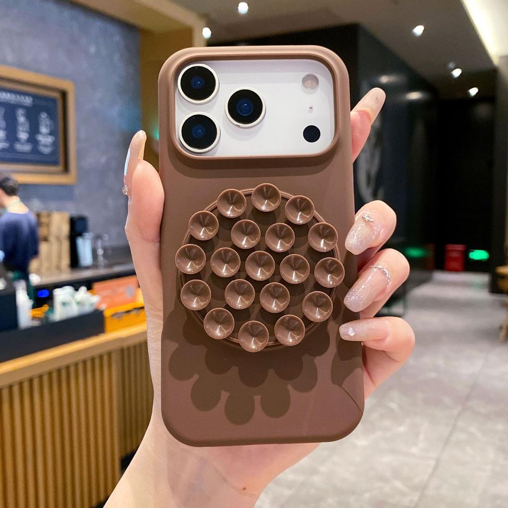 Liquid Silicone 16pro Mobile Phone Case Suction Cup Holder Iphone17 Mobile Phone Case Apple 17pro Portable Protective Case