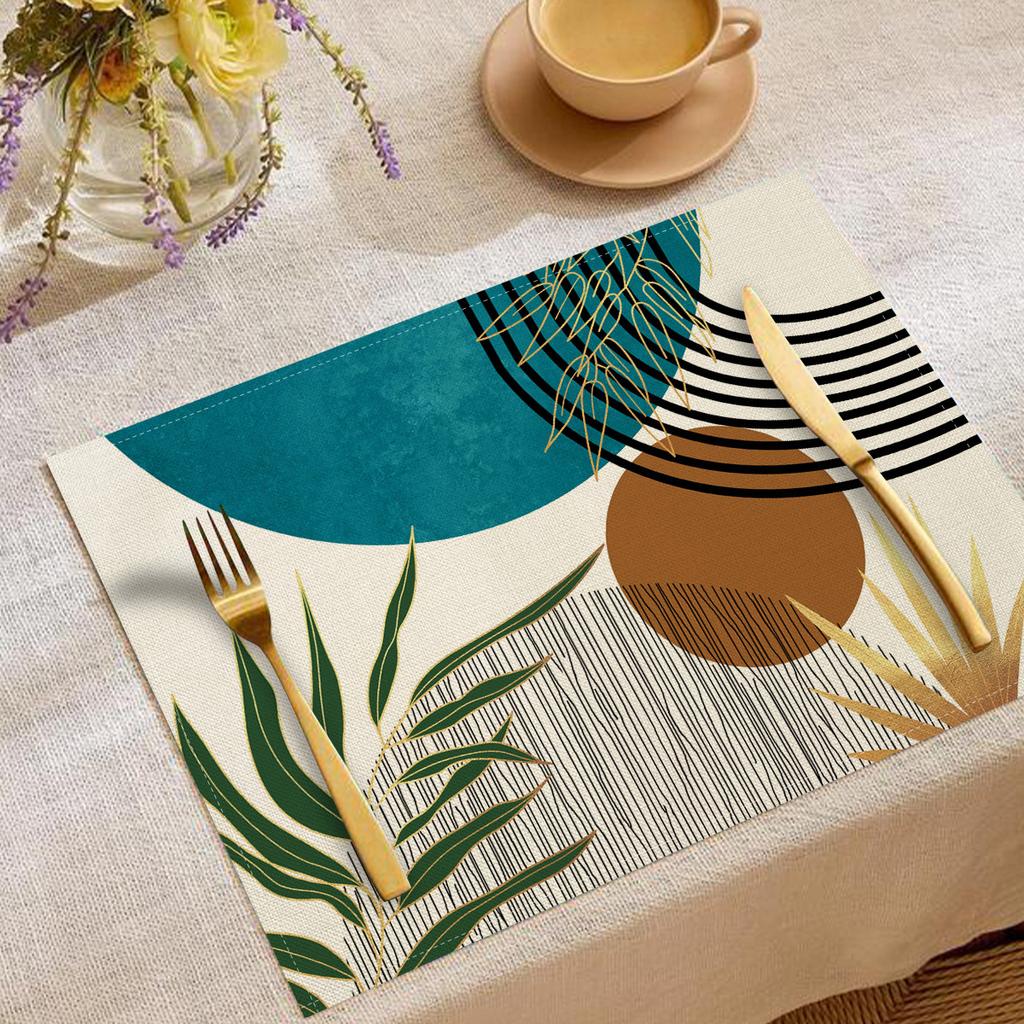 Künstlerische Moderne Geometrische Pflanzenblätter Muster Platzsets Elegante Tischsets Für Esstisch Dekoration In Küche Esszimmer