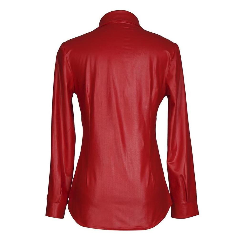 Women's Casual Long-Sleeve Faux PU Leather Jacket with Chest Pocket