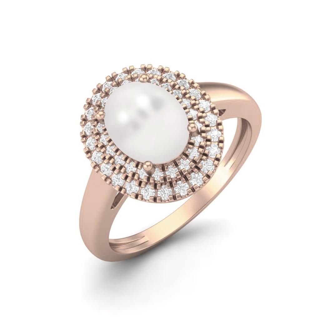 2.42 Cts Oval Pearl Solitaire 925 Sterling Silver Rose Vermeil Halo Engagement Women Ring