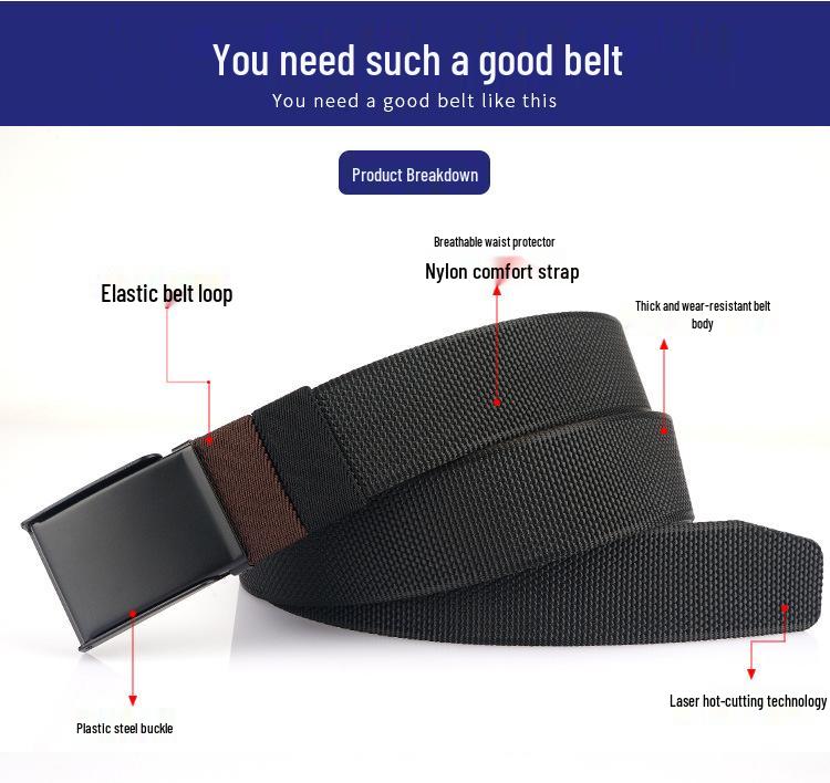 Unisex Double-Sided Nylon & Canvas Belt with Metal Buckle